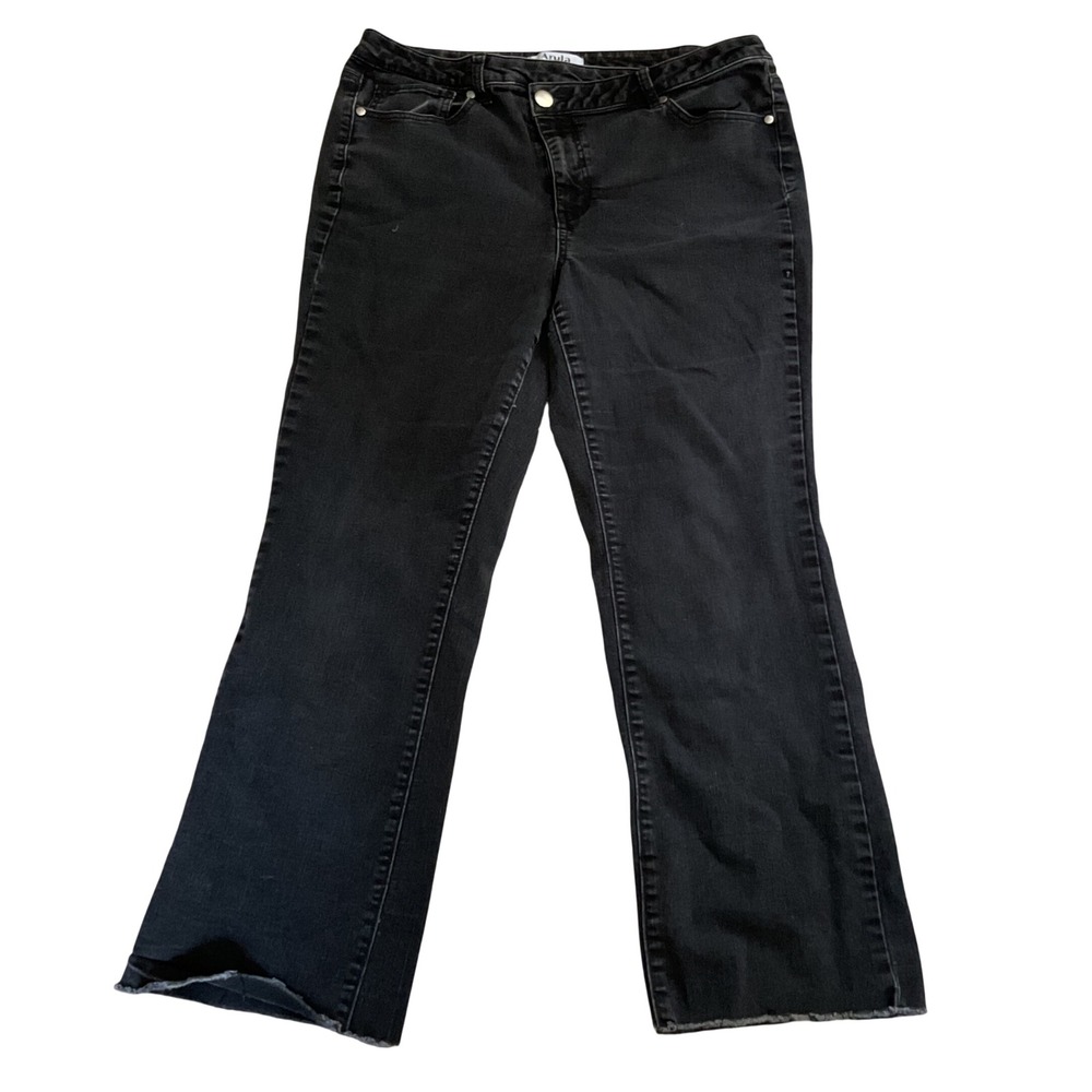 Arula Womens Black Flare Leg Raw Hem Crossover fly Stretch Denim Jeans Size 14